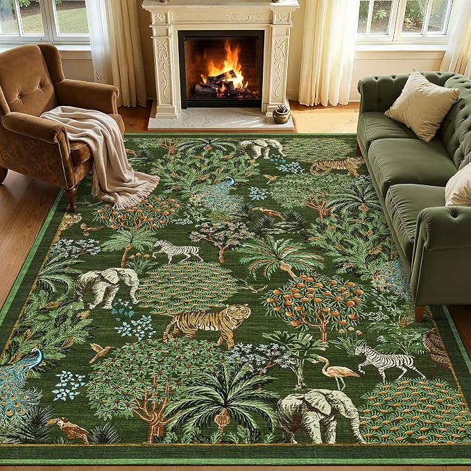 GarveeHome Jungle Animal Print Rug 5x7 Washable Area Rugs by GarveeHome