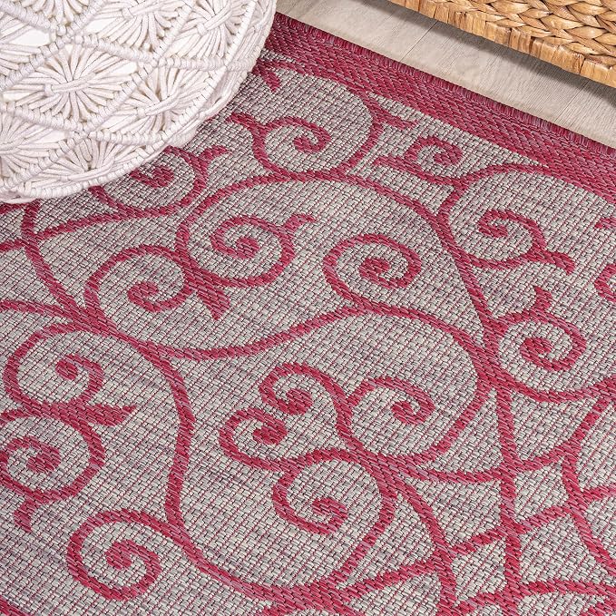 JONATHAN Y Vintage Filigree Indoor Outdoor Runner Rug 2X10 Light Gray/Fuchsia - Image 3
