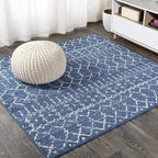 JONATHAN Y Boho Vintage Diamond Blue/White Square Area Rug 5X5 ft, Moroccan Hype by JONATHANY