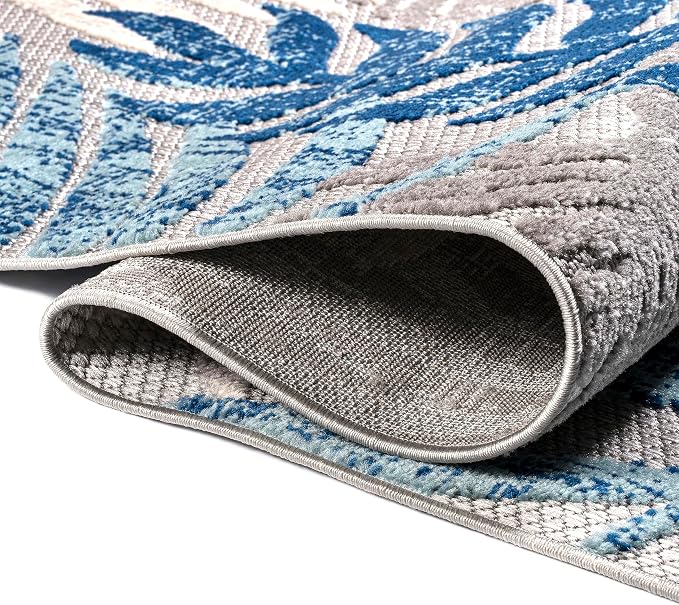 JONATHAN Y Tropics Palm Leaves Indoor Outdoor Area Rug 3X5 Gray/Blue, Boho - Image 6