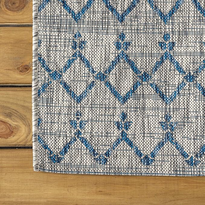 JONATHAN Y Moroccan Geometric Indoor Outdoor Runner Rug 2X10 Light Gray/Navy - Image 7