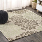 JONATHAN Y Floral Textured Weave Indoor Outdoor Square Area Rug 6X6 Sage/Brown by JONATHANY