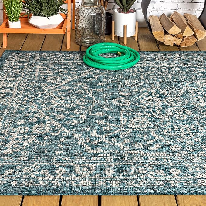 JONATHAN Y Boho Medallion Indoor Outdoor Area Rug 8X10 Teal/Gray, Malta - Image 10