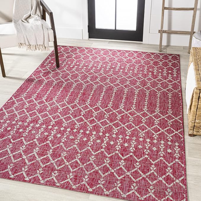 JONATHAN Y Moroccan Geometric Indoor Outdoor Area Rug 3X5 Fuchsia/Light Gray - Image 4