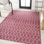 JONATHAN Y Moroccan Geometric Indoor Outdoor Area Rug 3X5 Fuchsia/Light Gray - Image 4