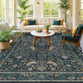 Boho Living Room Rug, 7x10 Floral & Bird Pattern Area Rug by HazoHaus
