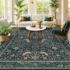 Boho Living Room Rug, 7x10 Floral & Bird Pattern Area Rug by HazoHaus