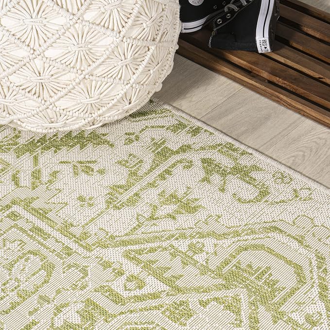 JONATHAN Y Boho Medallion Indoor Outdoor Runner Rug 2X10 Cream/Green, Estrella - Image 3
