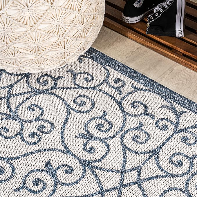 JONATHAN Y Vintage Filigree Indoor Outdoor Square Area Rug 5X5 Blue/Cream - Image 5