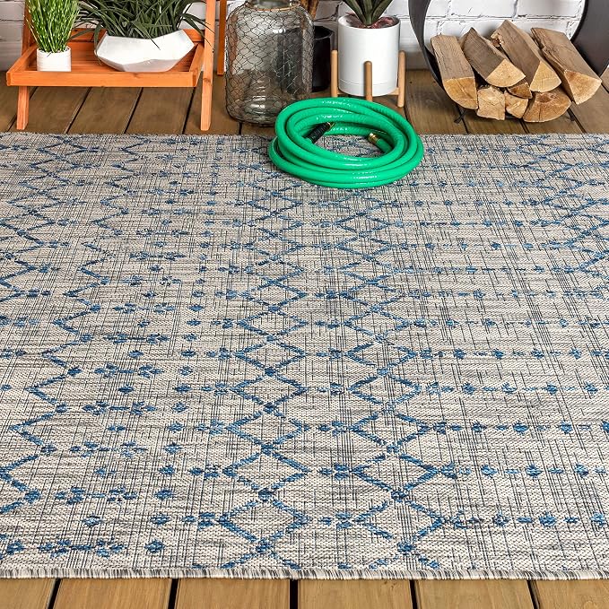 JONATHAN Y Moroccan Geometric Indoor Outdoor Area Rug 3X5 Light Gray/Navy - Image 11