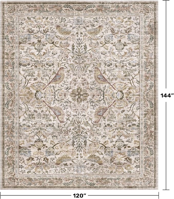Washable Floral 10x12 Area Rug for Living Room - Image 2