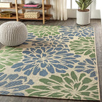 JONATHAN Y Floral Textured Weave Indoor Outdoor Area Rug 4X6 Navy/Green - Image 3