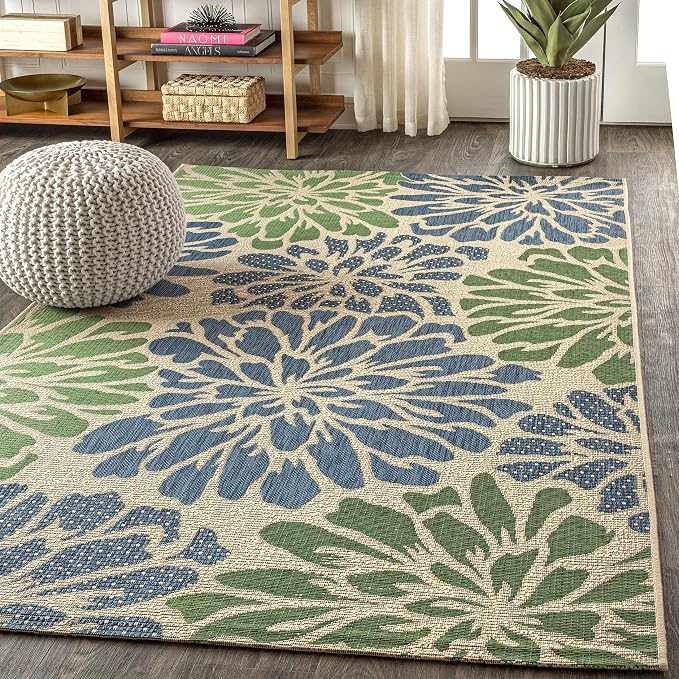 JONATHAN Y Floral Textured Weave Indoor Outdoor Area Rug 3X5 Navy/Green - Image 3