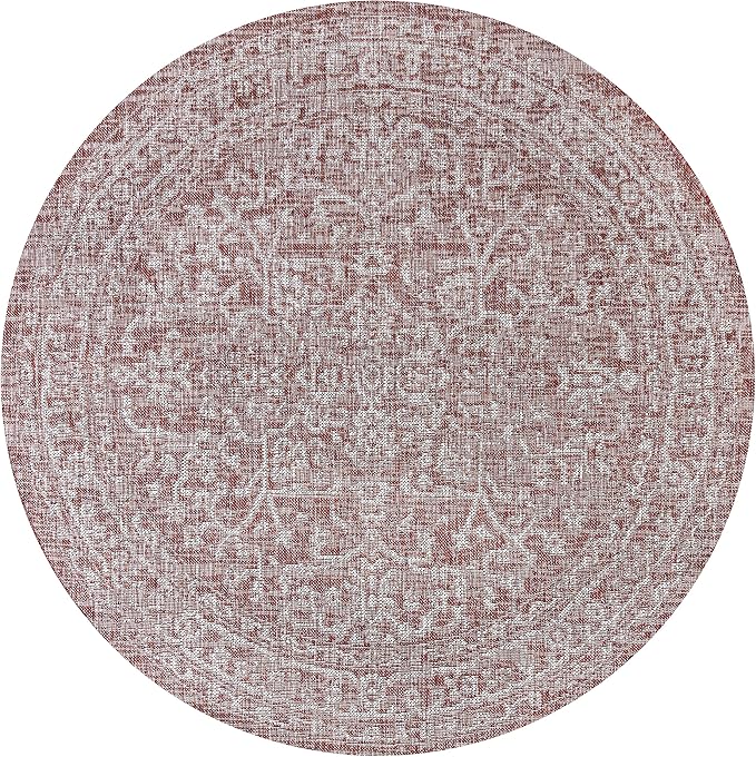 JONATHAN Y Boho Medallion Indoor Outdoor Round Area Rug 6 Ft Red/Taupe - Image 8