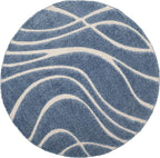 SAFAVIEH Florida Shag Collection 5' Round Light Blue/Cream SG471 Abstract Wave - Image 3