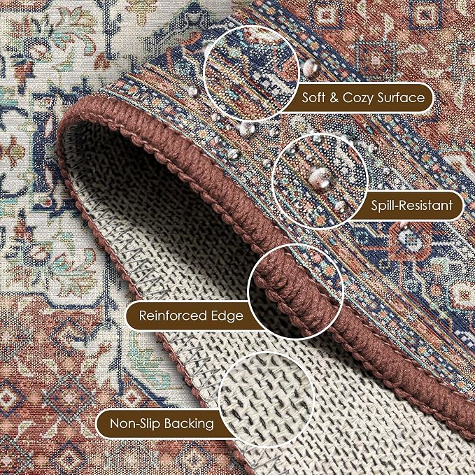 Washable Area Rug 8' x 10' Vintage Traditional Persian Mat - Image 6