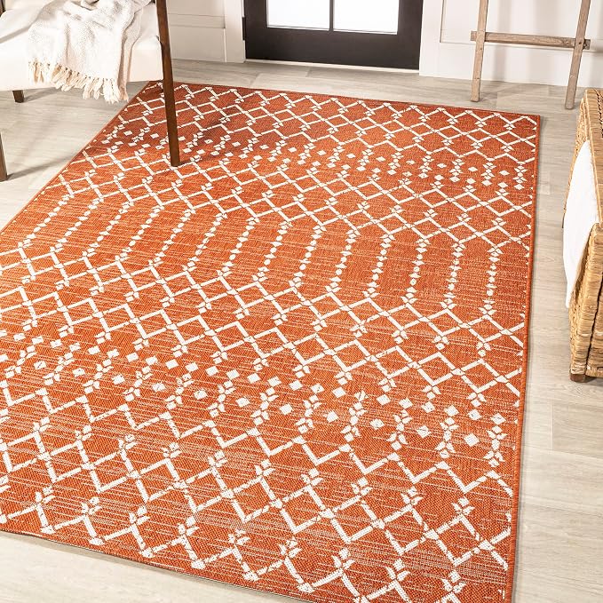 JONATHAN Y Moroccan Geometric Indoor Outdoor Area Rug 3X5 Orange/Cream - Image 4