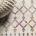 JONATHAN Y Boho Vintage Diamond Ivory/Multi Round Area Rug 5 ft, Moroccan Hype - Image 3