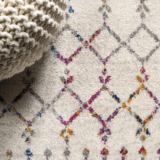 JONATHAN Y Boho Vintage Diamond Ivory/Multi Runner Rug 2X8 ft, Moroccan Hype - Image 3