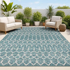 JONATHAN Y Moroccan Geometric Indoor Outdoor Area Rug 4X6 Teal/Gray, Ourika by JONATHANY