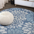 JONATHAN Y Floral Textured Weave Indoor Outdoor Round Area Rug 8 Ft Navy/Aqua by JONATHANY