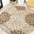 JONATHAN Y Floral Textured Weave Indoor Outdoor Round Area Rug 6 Ft Brown/Cream by JONATHANY