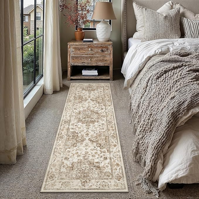 Neutral Kitchen Rug Set of 3 Washable Brown Vintage Kitchen Mats - Image 4