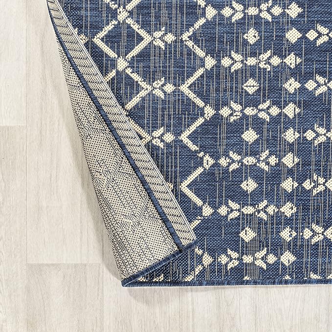 JONATHAN Y Moroccan Geometric Indoor Outdoor Round Area Rug 4 Ft Navy/Beige - Image 4