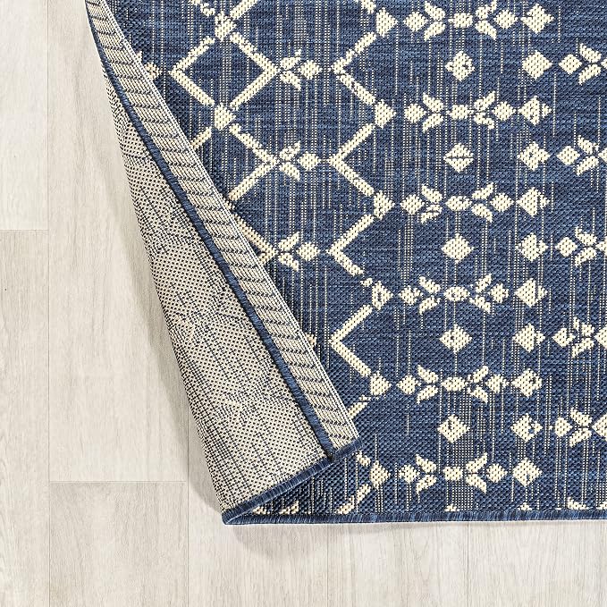 JONATHAN Y Moroccan Geometric Indoor Outdoor Area Rug 3X5 Navy/Beige, Ourika - Image 5