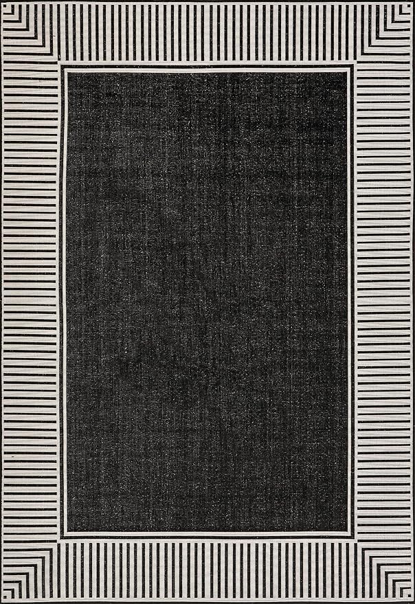 Nuloom Asha Black/Ivory, Striped Border, Soft and Cozy, High Traffic, Stain - Image 2