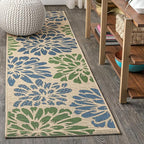 JONATHAN Y Floral Textured Weave Indoor Outdoor Runner Rug 2X14 Navy/Green by JONATHANY