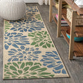 JONATHAN Y Floral Textured Weave Indoor Outdoor Runner Rug 2X20 Navy/Green by JONATHANY