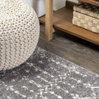 JONATHAN Y Boho Vintage Diamond Gray/Ivory Round Area Rug 5 ft, Moroccan Hype - Image 4