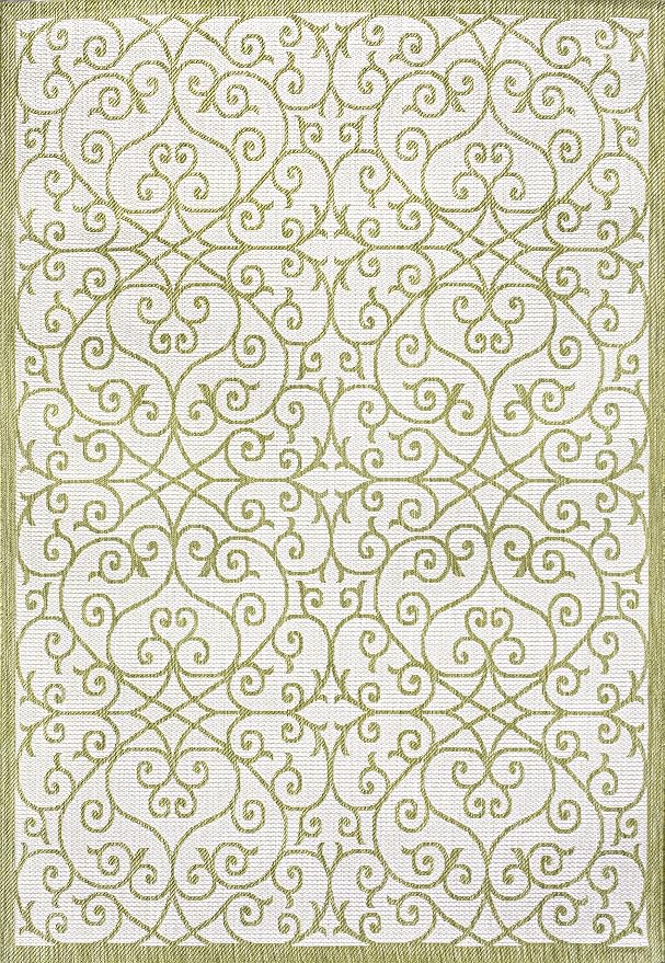 JONATHAN Y Vintage Filigree Indoor Outdoor Area Rug 5X8 Green/Cream, Madrid - Image 9