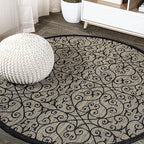JONATHAN Y Vintage Filigree Indoor Outdoor Round Area Rug 4 Ft Black/Khaki by JONATHANY