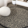 JONATHAN Y Vintage Filigree Indoor Outdoor Round Area Rug 3 Ft Black/Khaki by JONATHANY