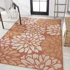JONATHAN Y Floral Textured Weave Indoor Outdoor Area Rug 3X5 Orange/Cream - Image 3