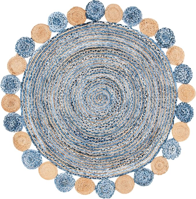 SAFAVIEH Cape Cod Collection 5' Round Blue/Beige CAP201C Handmade Boho Braided - Image 2