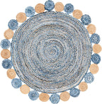 SAFAVIEH Cape Cod Collection 5' Round Blue/Beige CAP201C Handmade Boho Braided - Image 2