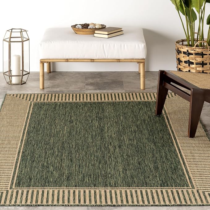 Nuloom Asha Green/Brown, Striped Border, Soft and Cozy, High Traffic, Easy Clean - Image 9