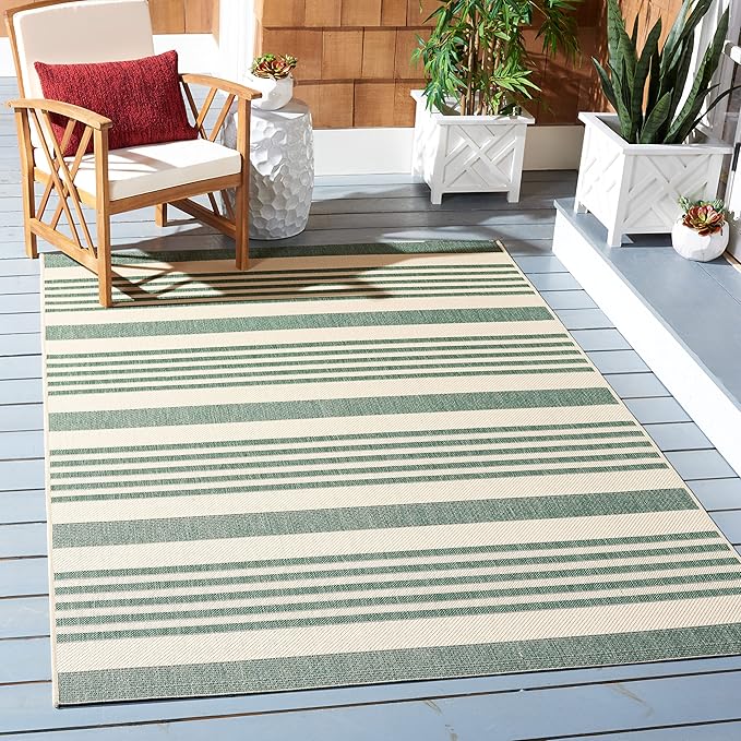 SAFAVIEH Courtyard Collection 4' x 5'7" Beige/Dark Green CY6062 Stripe Indoor/ by Unknown