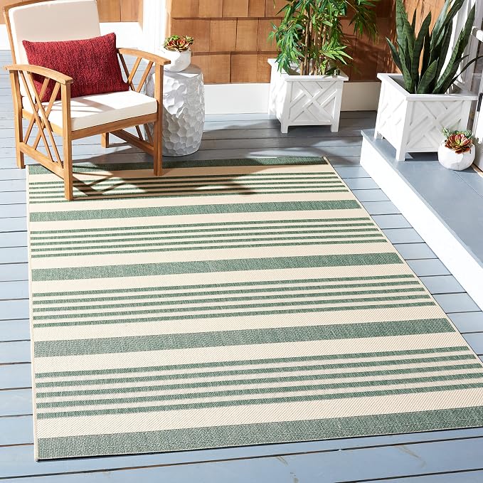SAFAVIEH Courtyard Collection 2'7" x 5' Beige/Dark Green CY6062 Stripe Indoor/ by Unknown