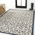 JONATHAN Y Vintage Filigree Indoor Outdoor Area Rug 8X10 Navy/Beige, Madrid - Image 3