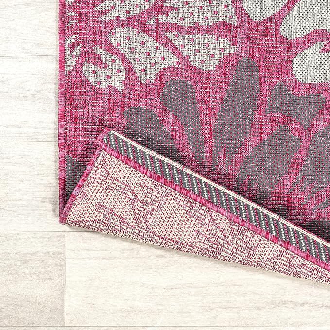 JONATHAN Y Floral Textured Weave Indoor Outdoor Area Rug 4X6 Fuchsia/Light Gray - Image 4
