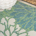 JONATHAN Y Floral Textured Weave Indoor Outdoor Round Area Rug 4 Ft Cream/Green - Image 6