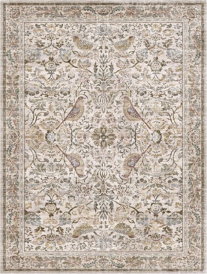 Washable 6x8 Floral Area Rug for Living Room, Boho Farmhouse Dining Room Rug - Image 7