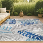 JONATHAN Y Tropics Palm Leaves Indoor Outdoor Area Rug 3X5 Gray/Blue, Boho - Image 4
