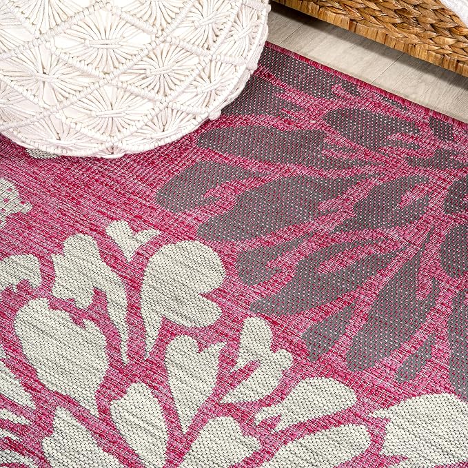 JONATHAN Y Floral Textured Weave Indoor Outdoor Square Area Rug 5X5 - Image 3