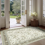 Beige Taupe Floral Area Rug for Entryway 2x3 Washable Small Rug Low Pile Non by BILEEHOME