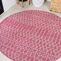 JONATHAN Y Moroccan Geometric Indoor Outdoor Round Area Rug 5 Ft Fuchsia/Light by JONATHANY